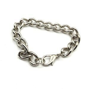 Silver Tone Curb Chain Bracelet Chunky Link Lobster Clasp 8 Inch